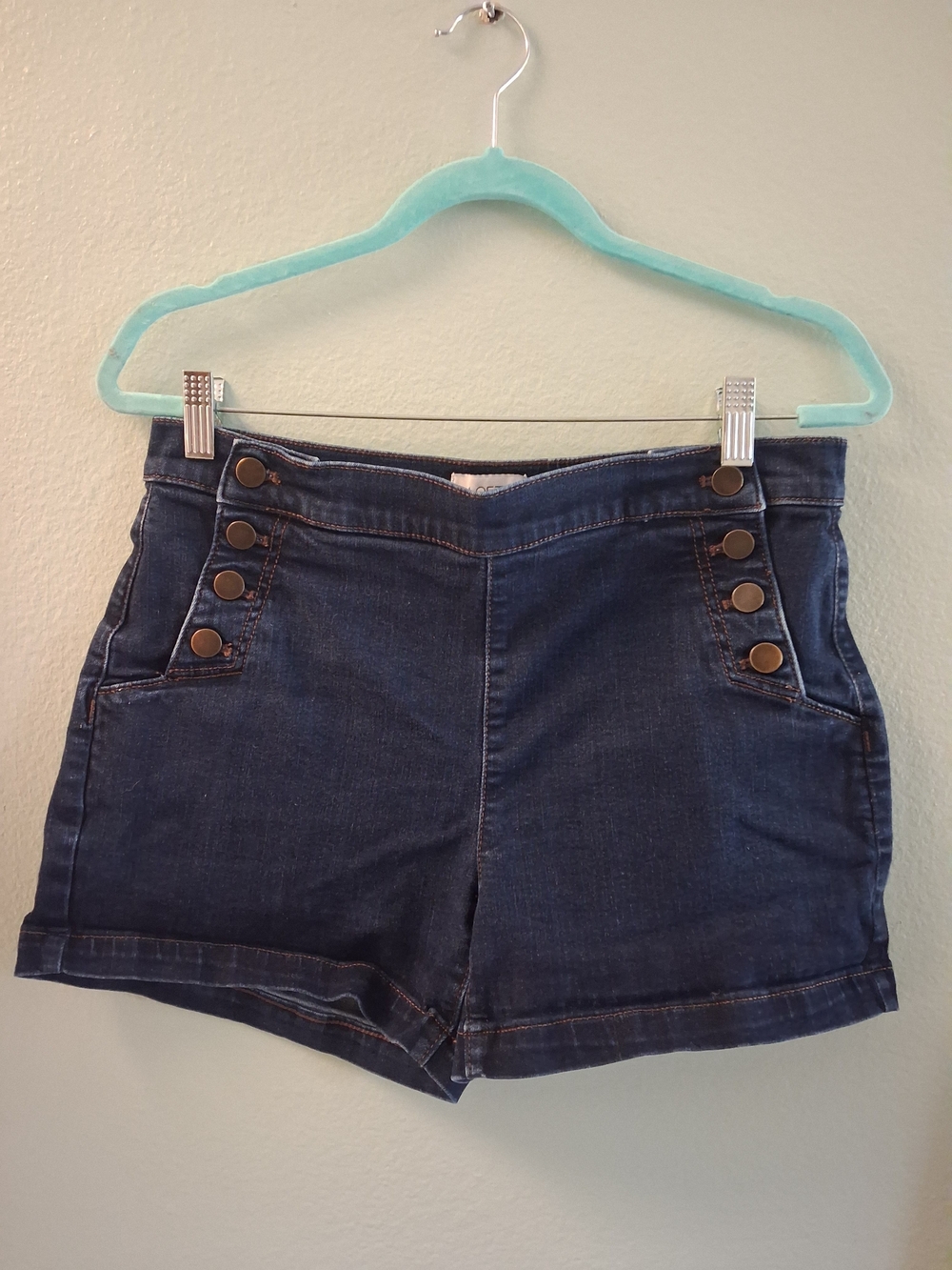 LOFT Dark Blue Denim Short Shorts with Button Detail | Size 4